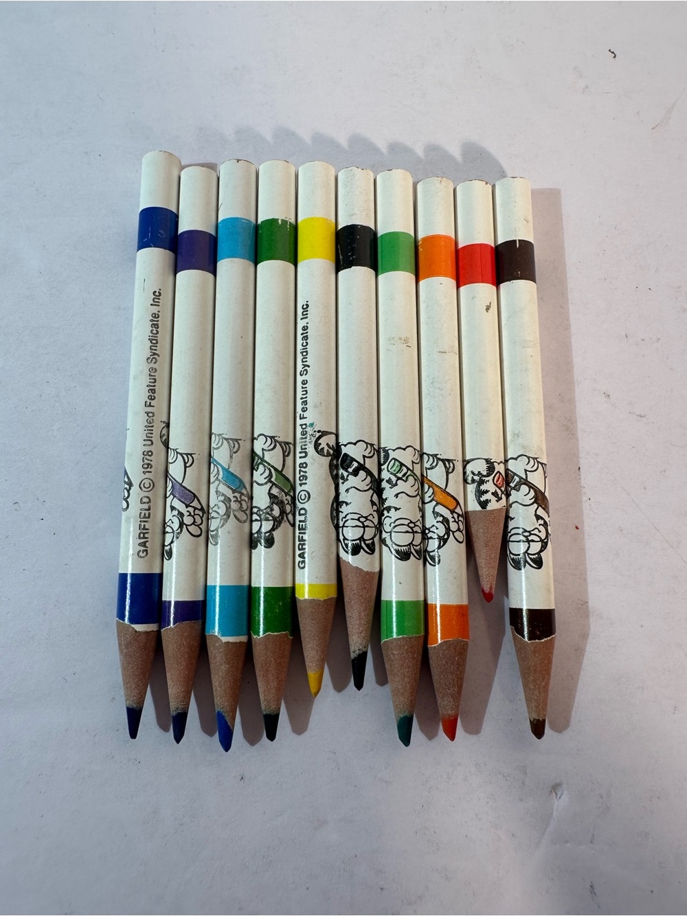 Vintage 1978 Garfield Colored Pencils  Jim Davis Lot Of 10 Used Minis Sharpened